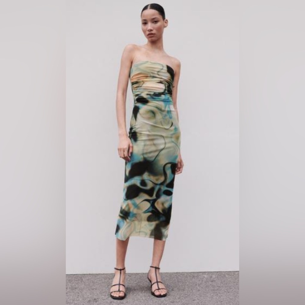 NEW ZARA Elegant Multicolor Strapless Dress